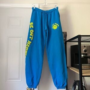 POPPI blue unisex elastic waist font text spell out smiley wide leg jogger sweat